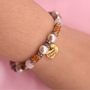 Gold and Brown Beaded Bracelet with Heart Charm